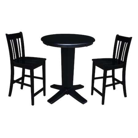 International Concepts 30 in. Solid Wood Round Top Dining Table with 2 Counter Height Stools in Black K46-30RT-23B-S102-2